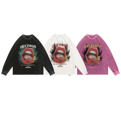 Lip Print Loose Long-Sleeve T-shirt MW10245