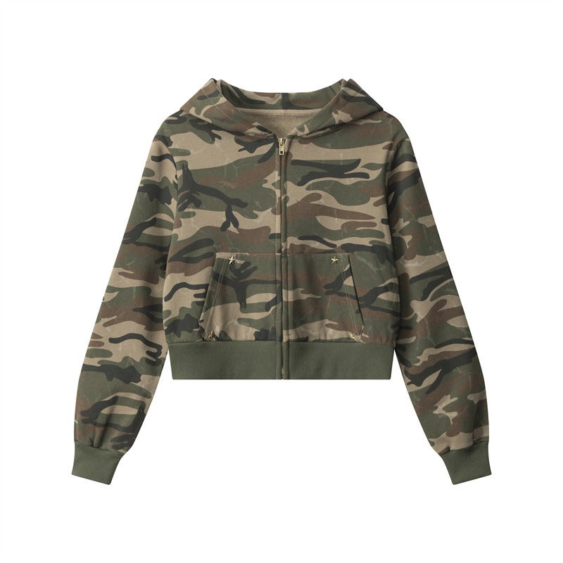 Camouflage Cropped Hooded Sweat Parka MW10292