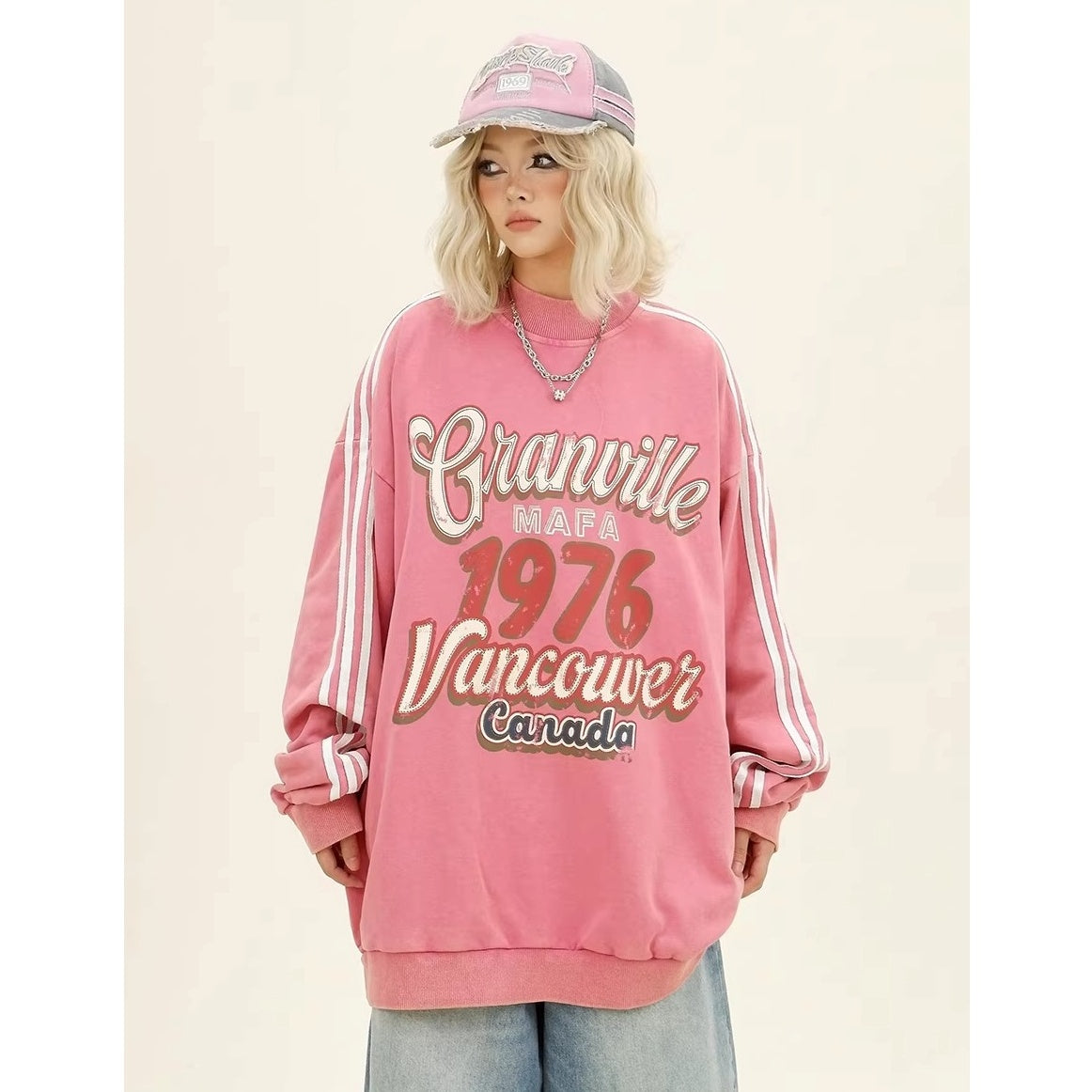 Three-bar Distressed Letter Print Sweat MW10382