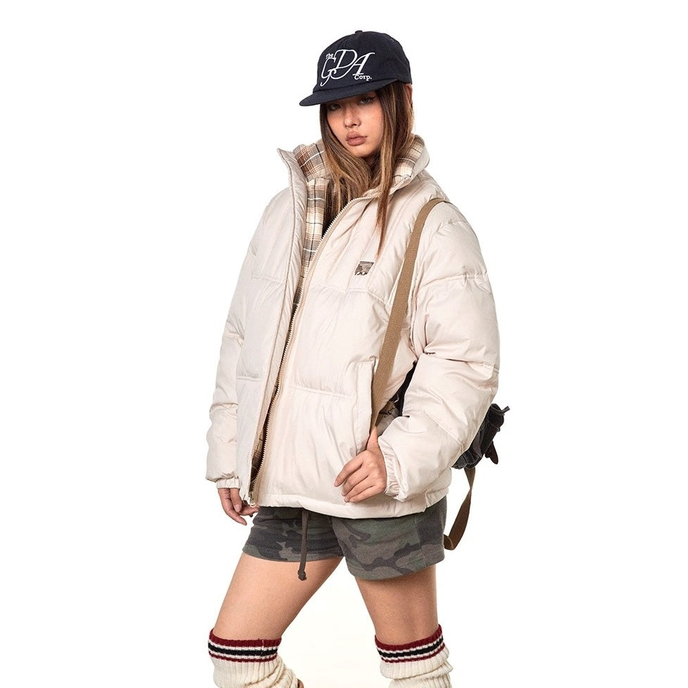 Stand Collar Check Patchwork Padded Jacket TP9002