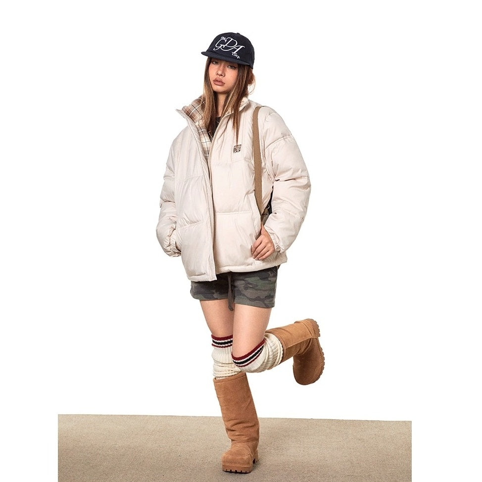 Stand Collar Check Patchwork Padded Jacket TP9002