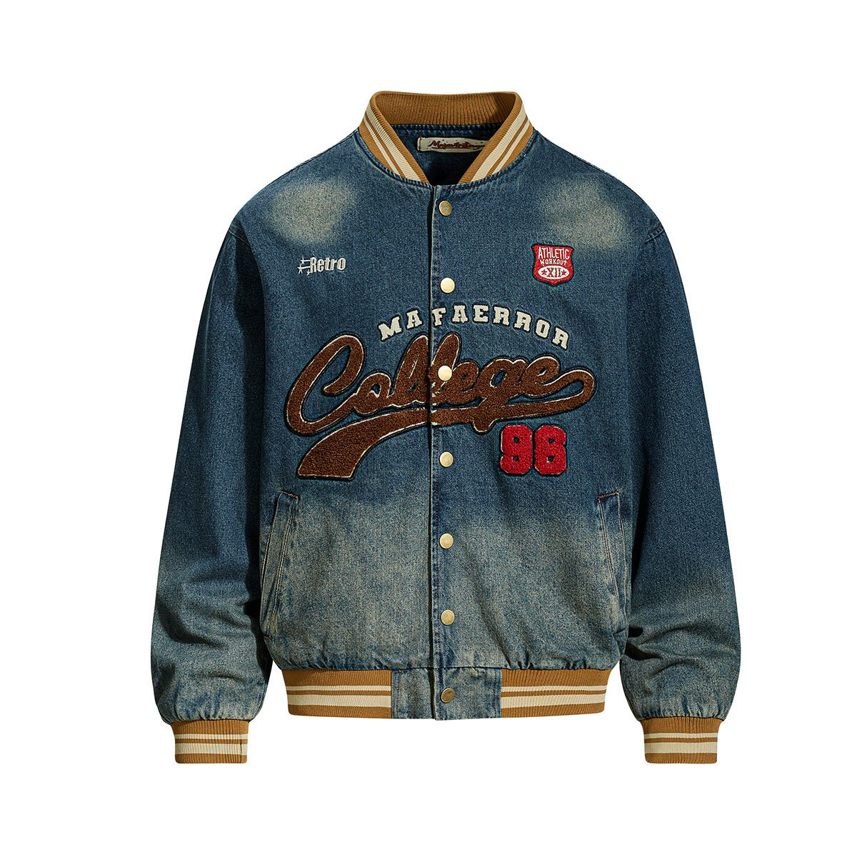 Retro Washed Embroidered Denim Baseball Jacket MW10303