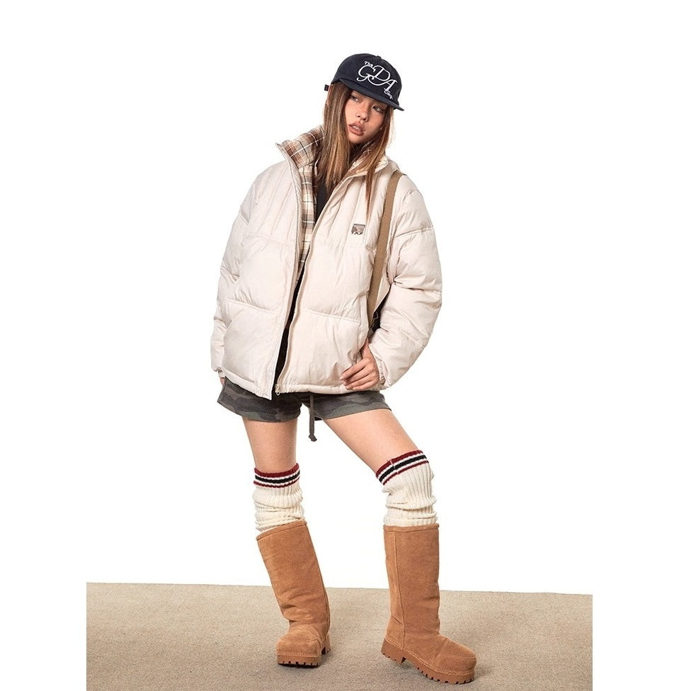 Stand Collar Check Patchwork Padded Jacket TP9002