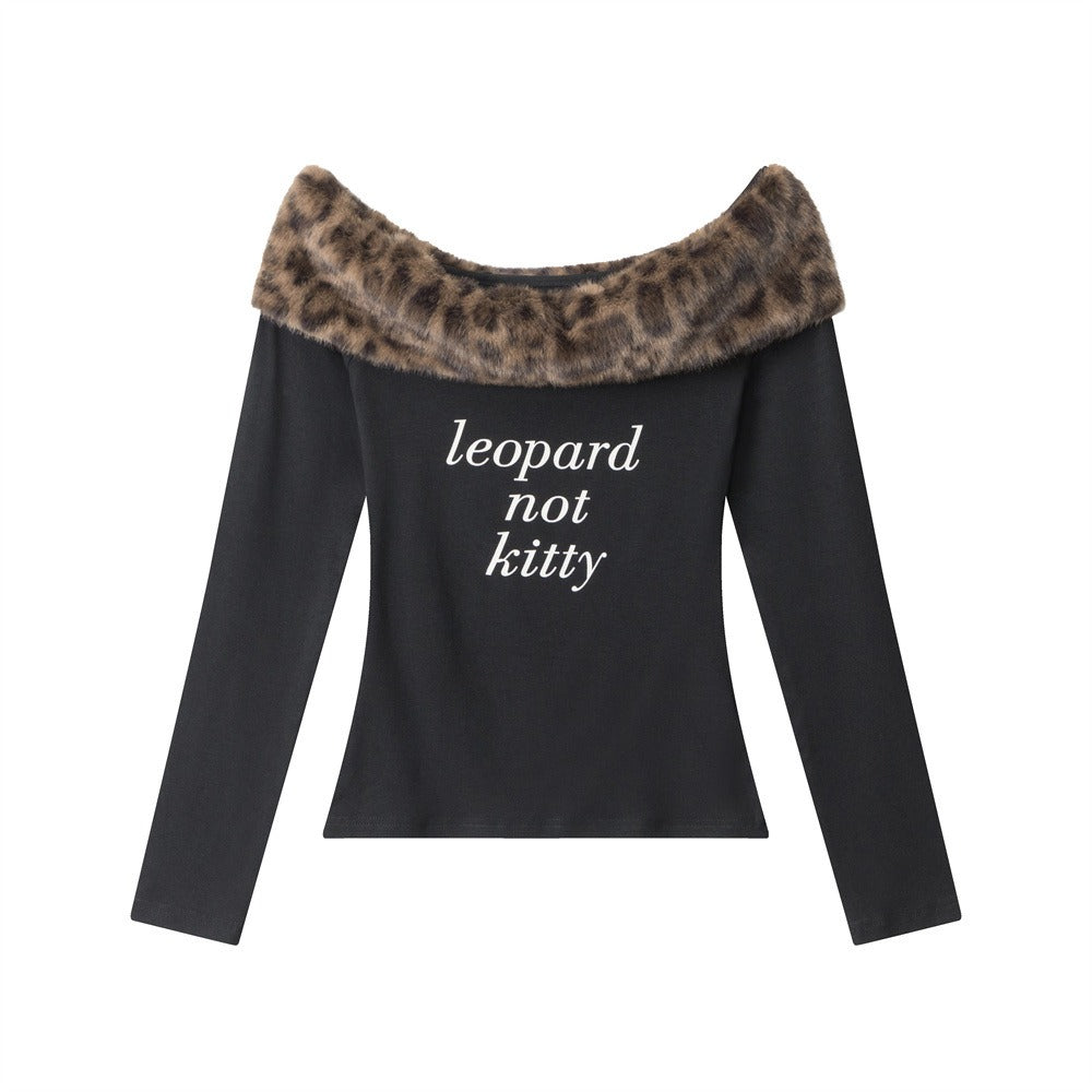 Leopard Fake Fur Off-Shoulder Slim Cutsew NR7008