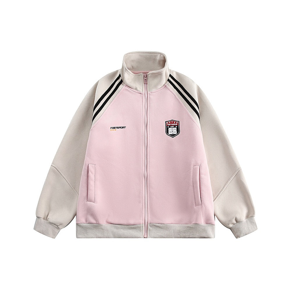 Stand-Collar Raglan Color-blocked Sweat Jacket CA7010