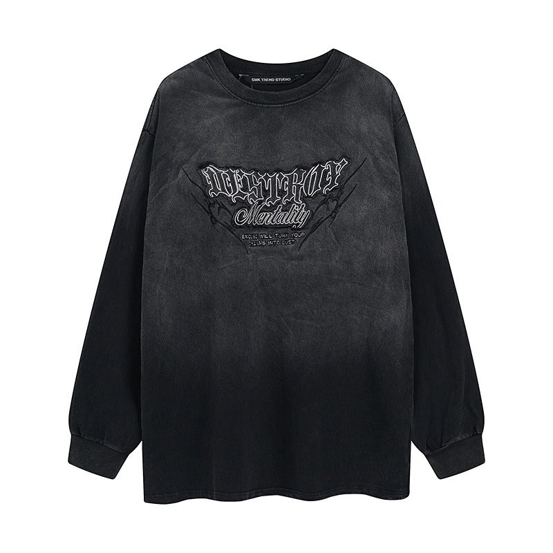 Gradation Wash Patch Embroidered Long-Sleeve T-shirt MW10247