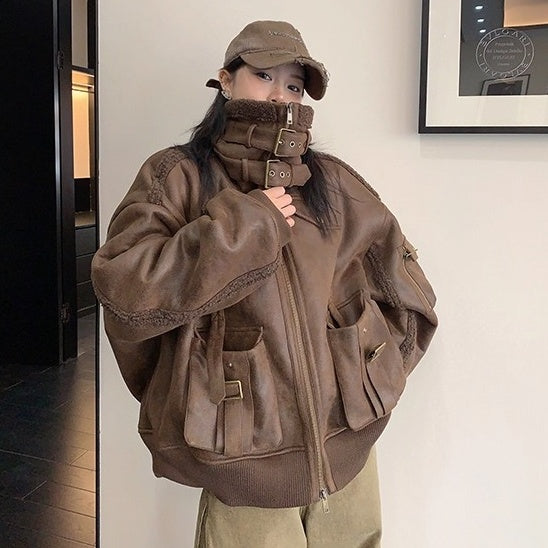 Vintage Fake Suede Oversize Biker Jacket OS2064