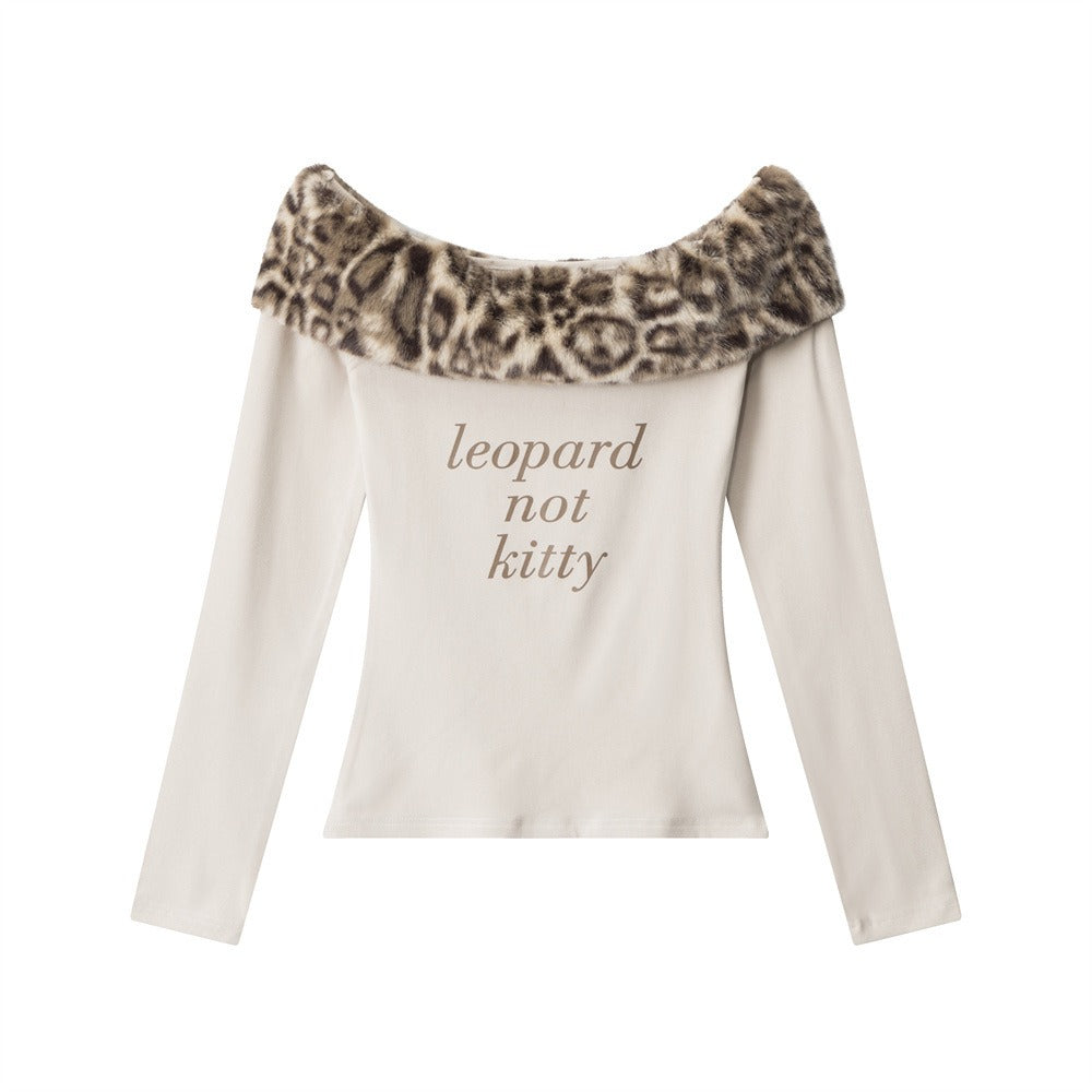 Leopard Fake Fur Off-Shoulder Slim Cutsew NR7008