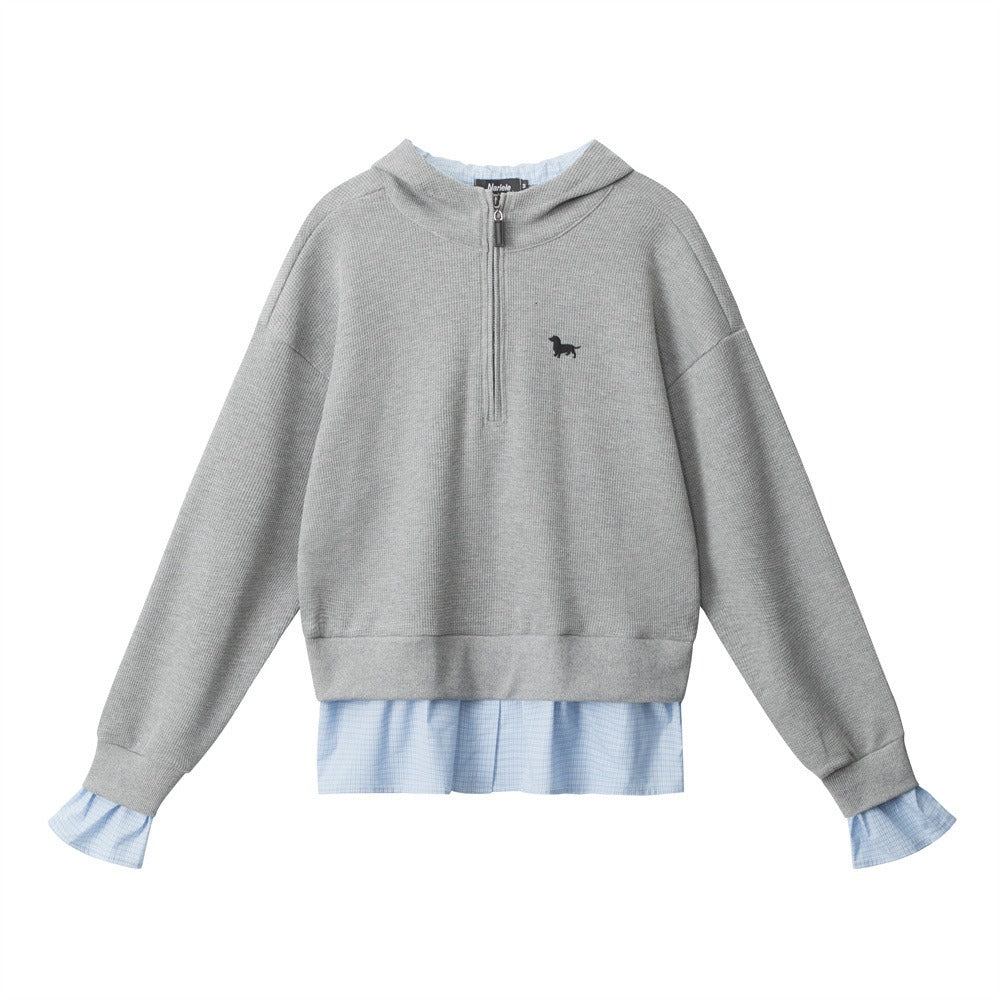 Fake Layered Half Zip Hoodie NR7006