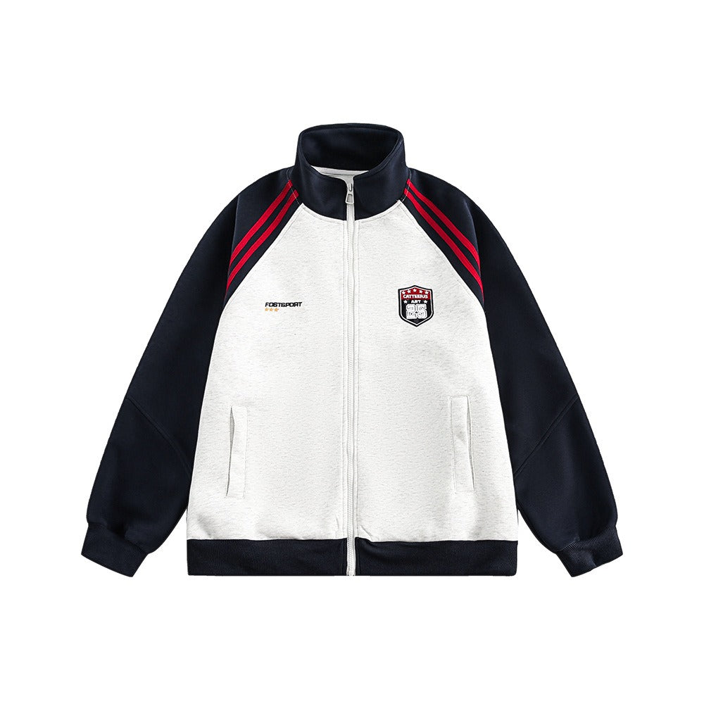 Stand-Collar Raglan Color-blocked Sweat Jacket CA7010