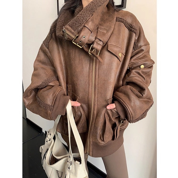 Vintage Fake Suede Oversize Biker Jacket OS2064