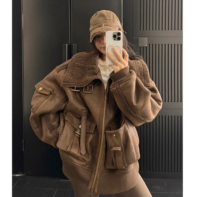 Vintage Fake Suede Oversize Biker Jacket OS2064