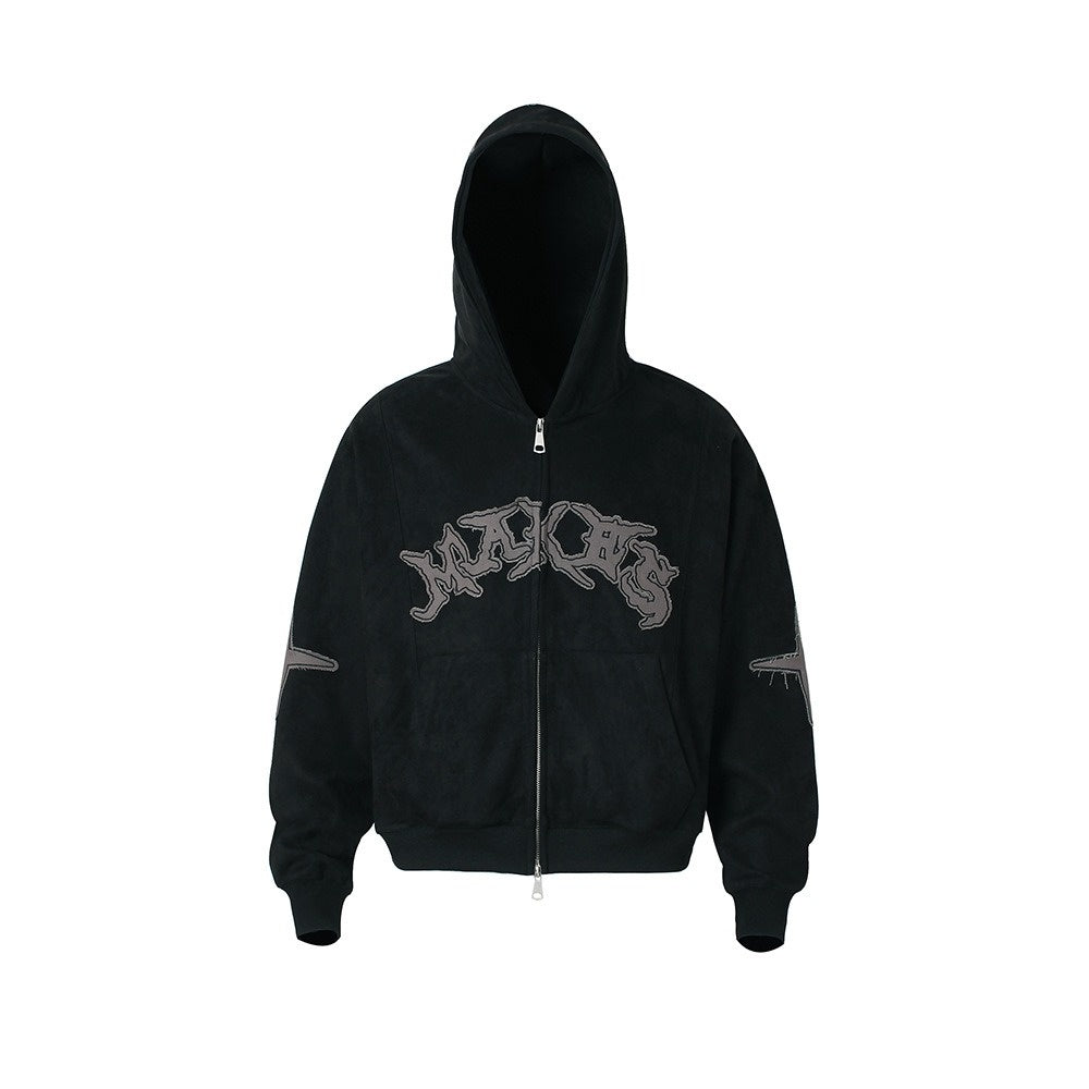 Embroidered Zipper Suede-Like Sweat Parka MW10391