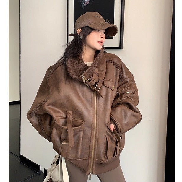 Vintage Fake Suede Oversize Biker Jacket OS2064