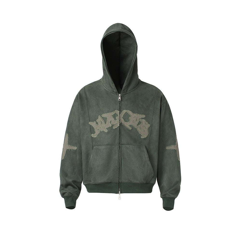 Embroidered Zipper Suede-Like Sweat Parka MW10391