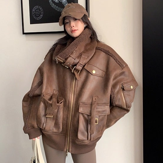 Vintage Fake Suede Oversize Biker Jacket OS2064