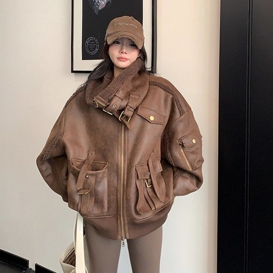 Vintage Fake Suede Oversize Biker Jacket OS2064