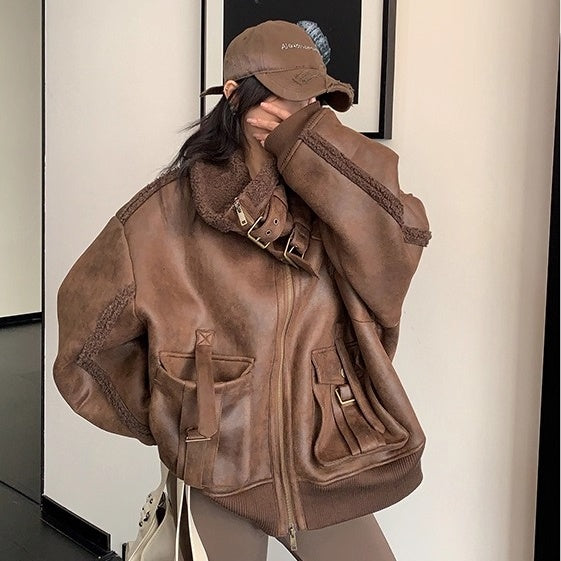 Vintage Fake Suede Oversize Biker Jacket OS2064