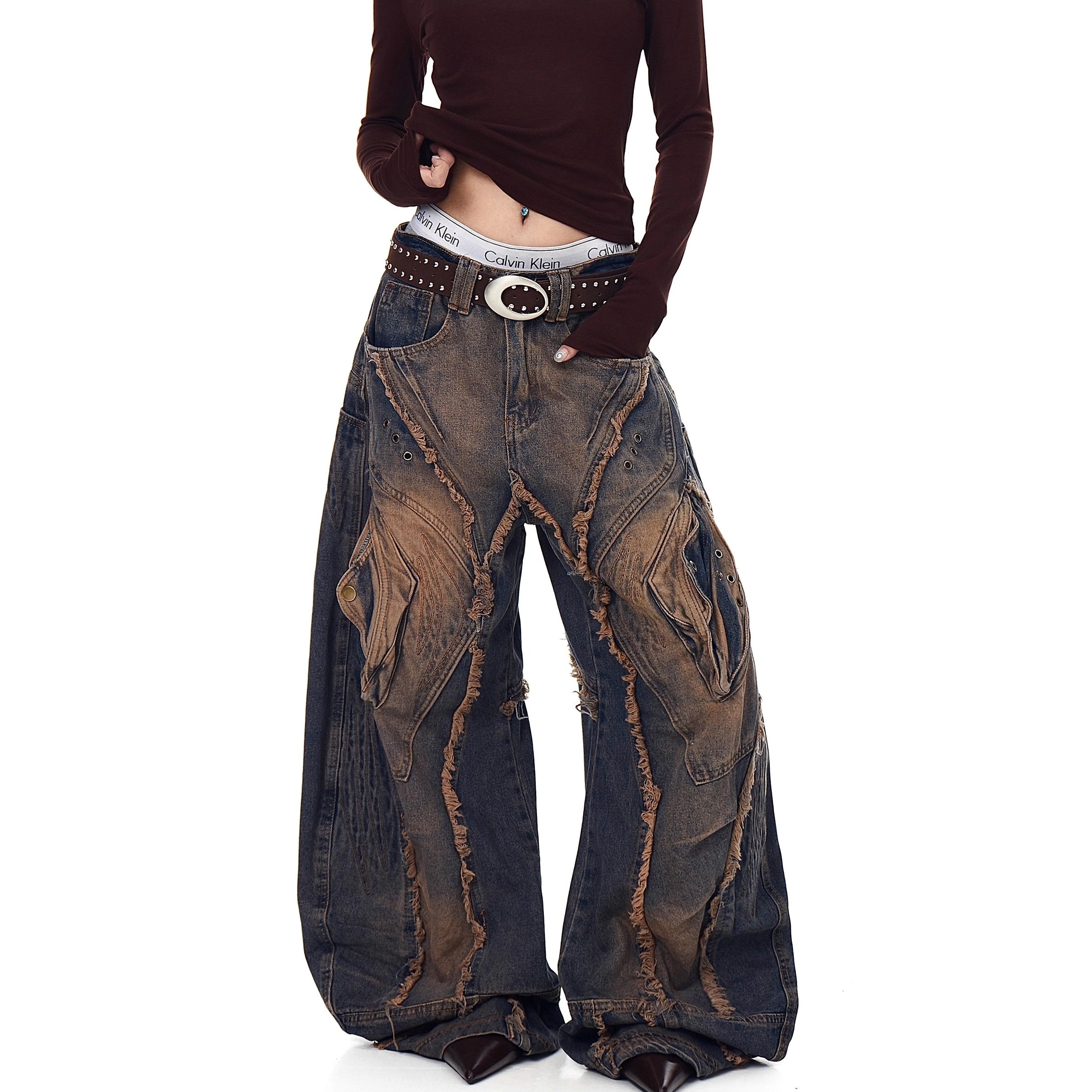 Heavy Damage Raw Edge Scimitar Jeans BK7054