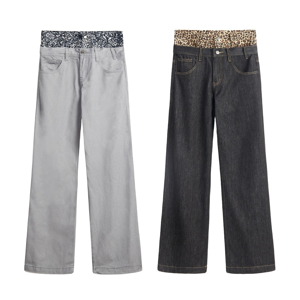 Leopard Print Double-Waist Loose Jeans MW10166