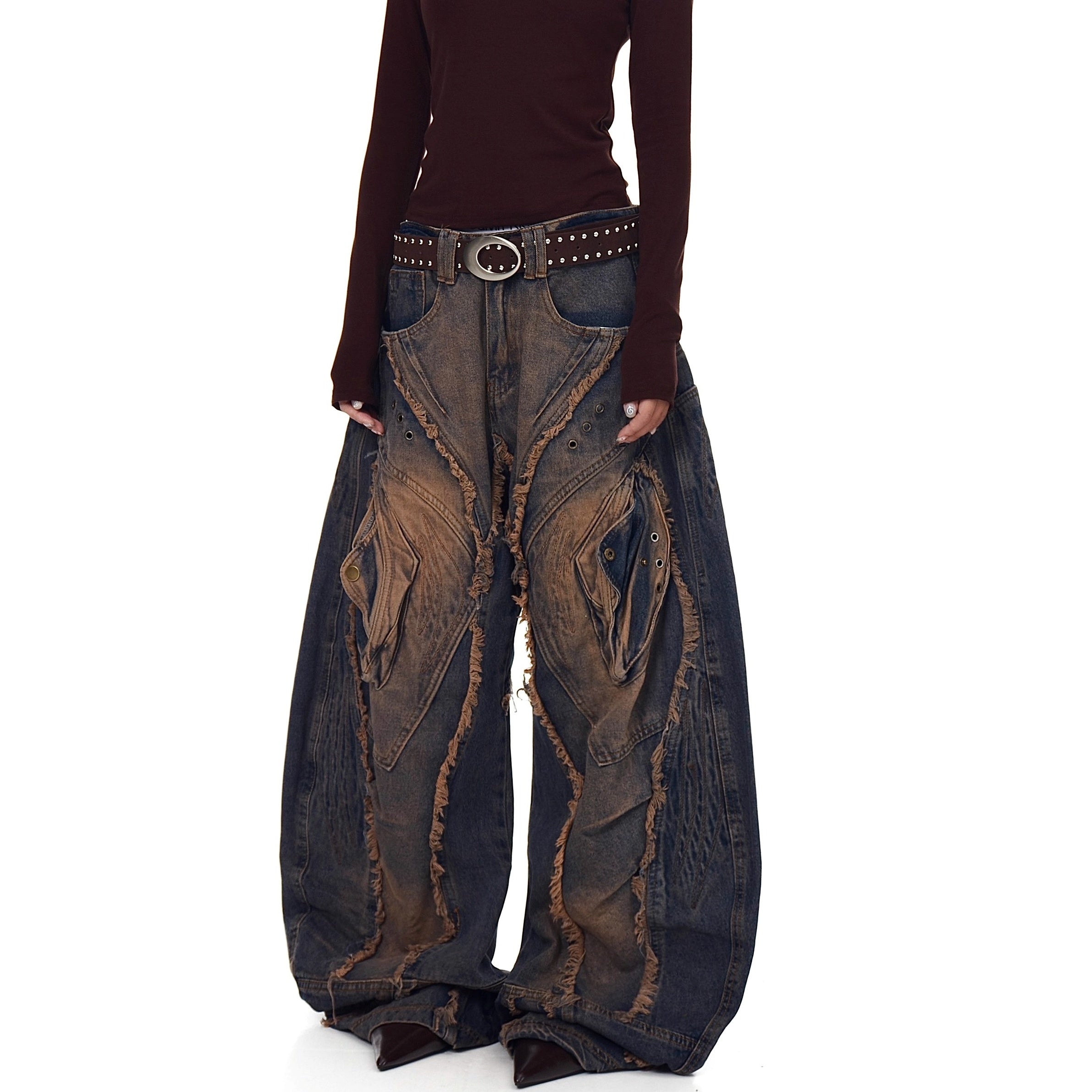 Heavy Damage Raw Edge Scimitar Jeans BK7054