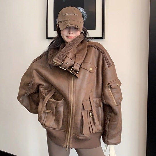 Vintage Fake Suede Oversize Biker Jacket OS2064