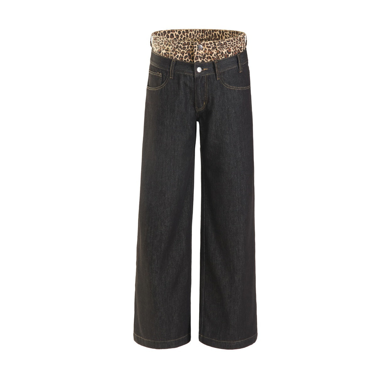 Leopard Print Double-Waist Loose Jeans MW10166