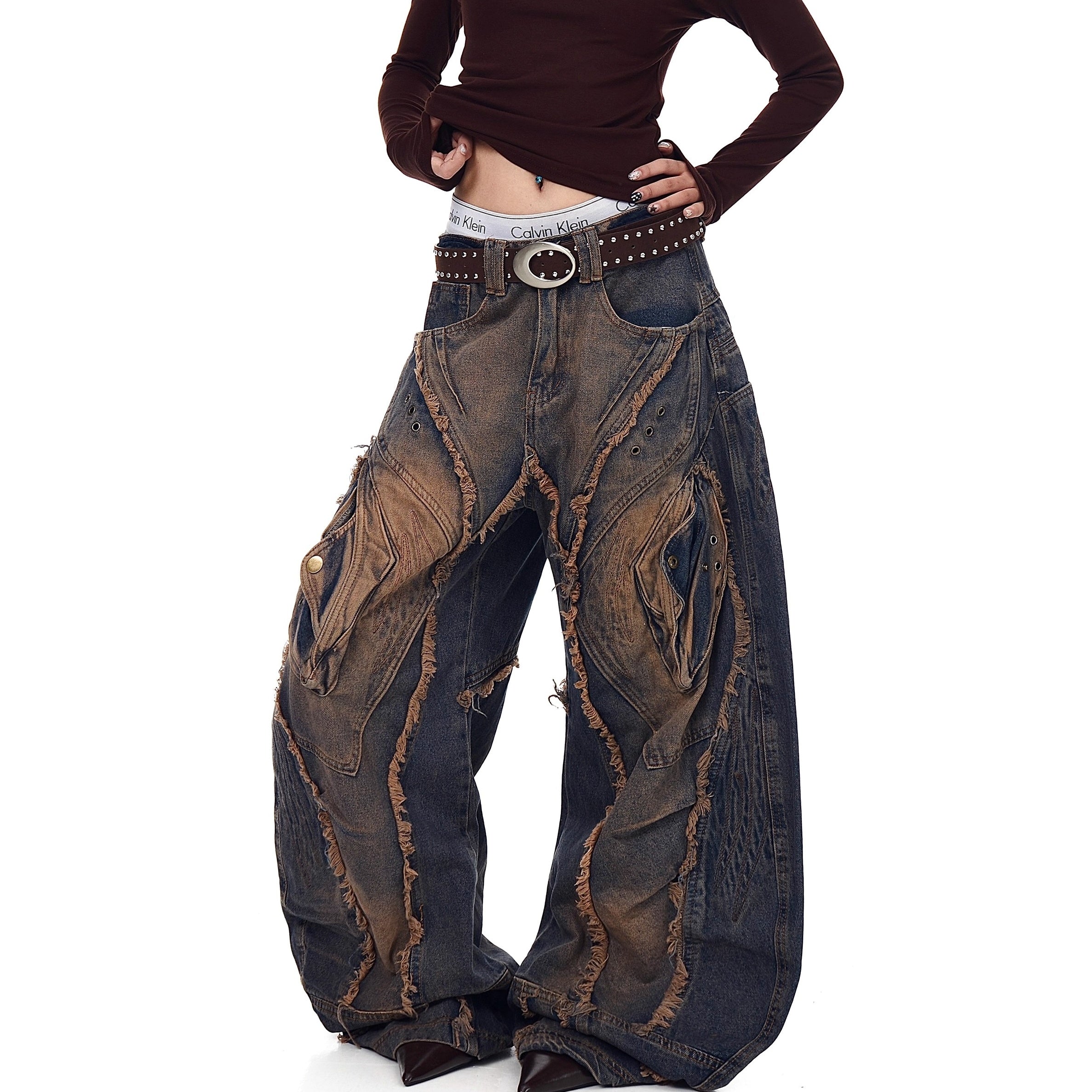 Heavy Damage Raw Edge Scimitar Jeans BK7054