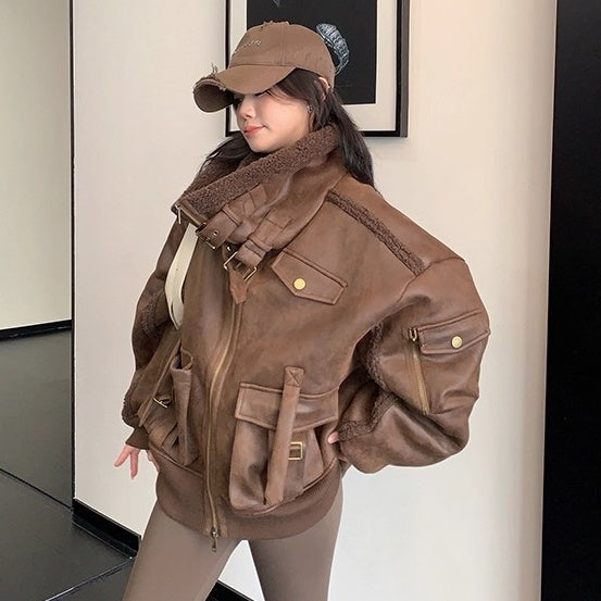 Vintage Fake Suede Oversize Biker Jacket OS2064