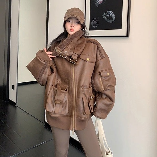 Vintage Fake Suede Oversize Biker Jacket OS2064