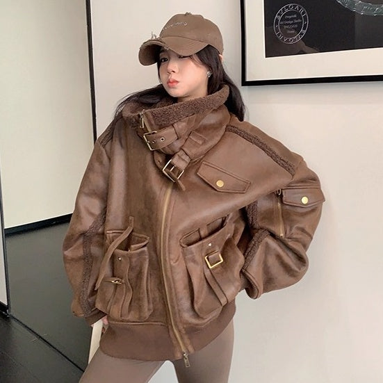 Vintage Fake Suede Oversize Biker Jacket OS2064