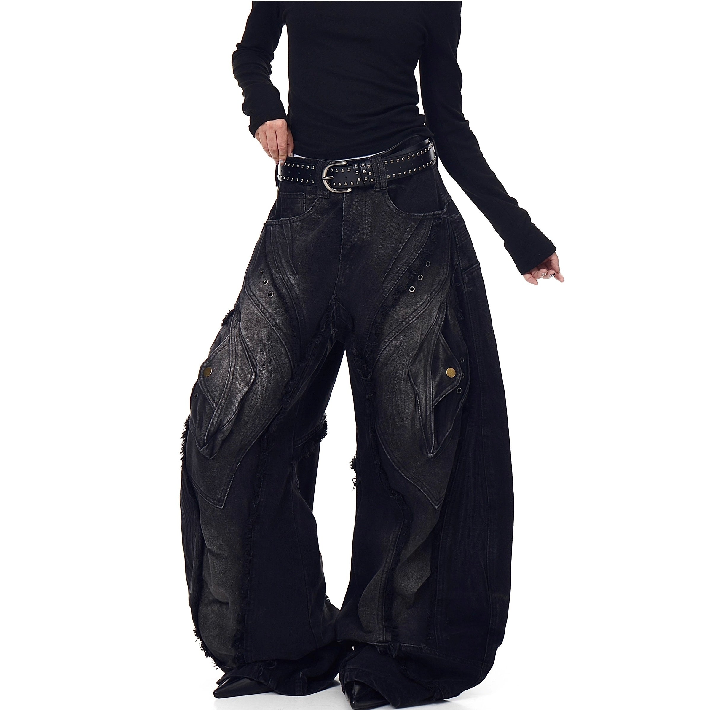 Heavy Damage Raw Edge Scimitar Jeans BK7054