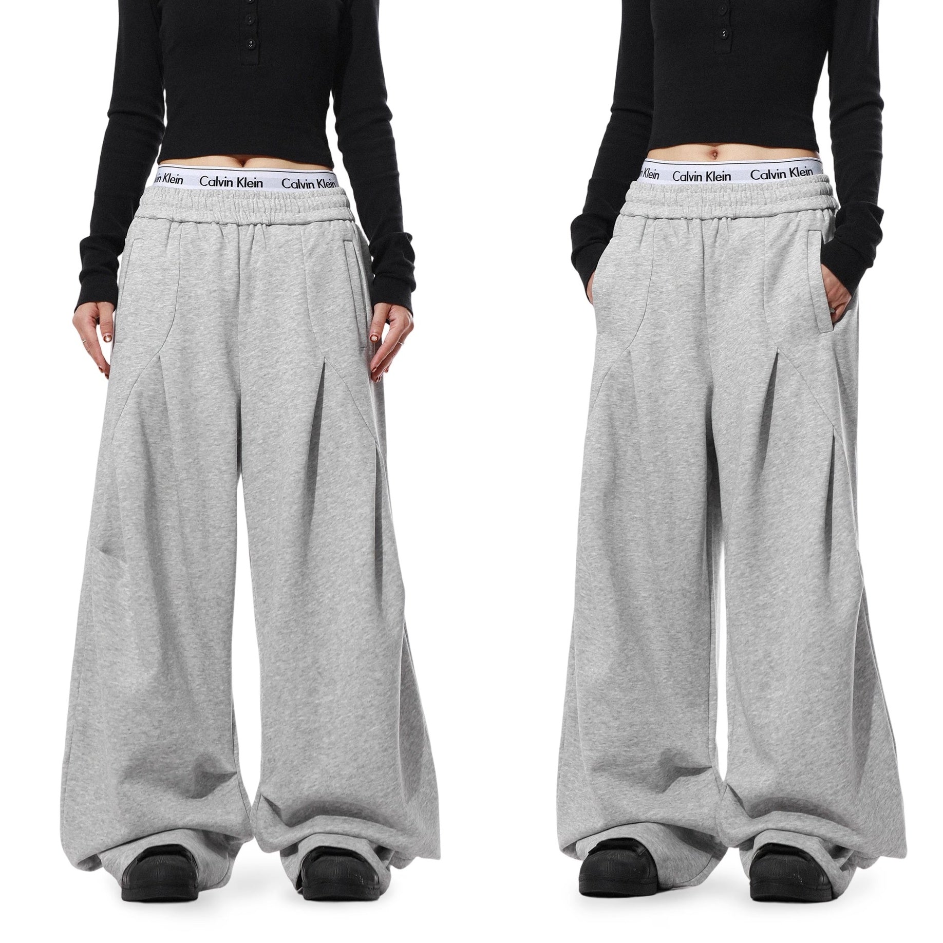 Pleated Design Wide-leg Casual Pants MR8031