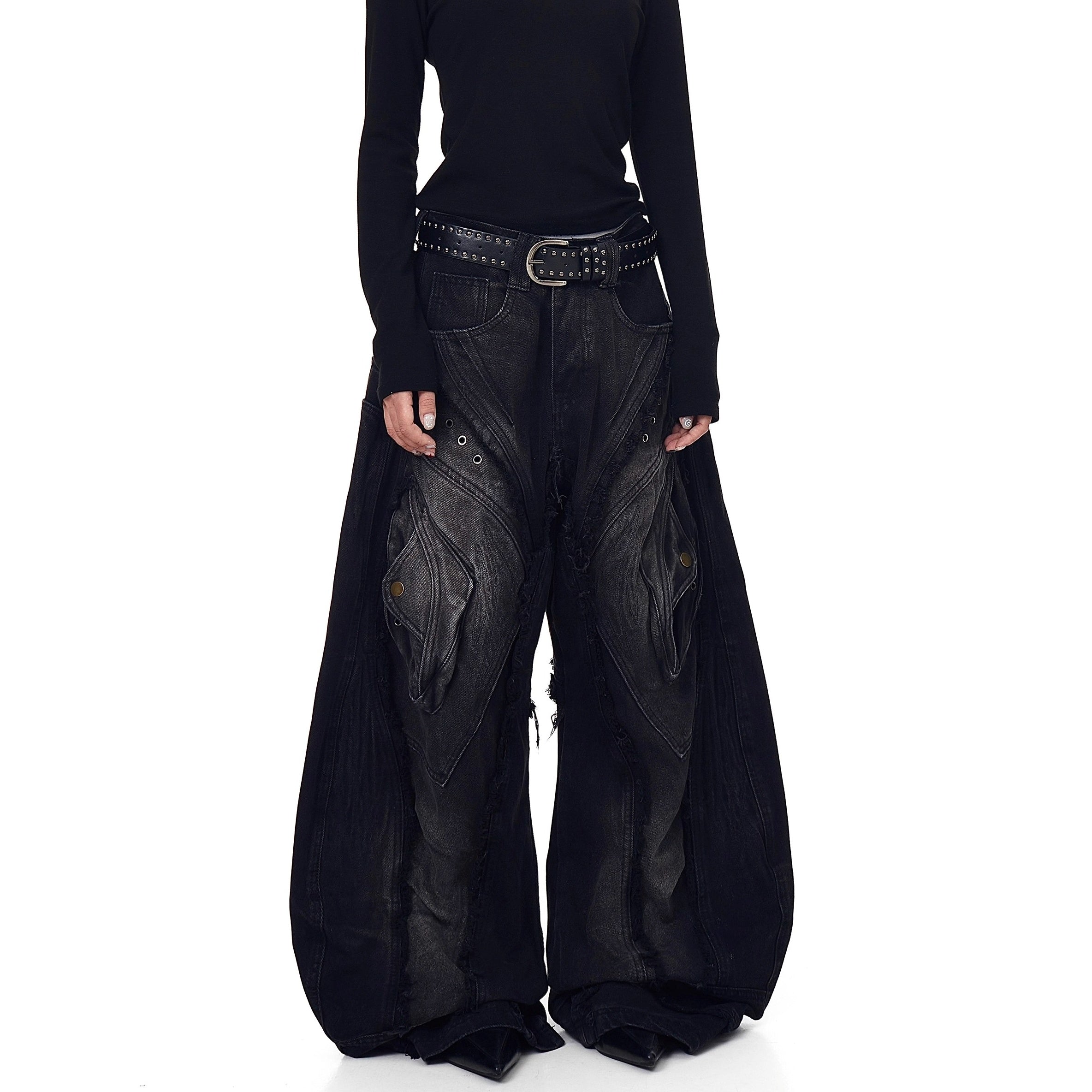 Heavy Damage Raw Edge Scimitar Jeans BK7054