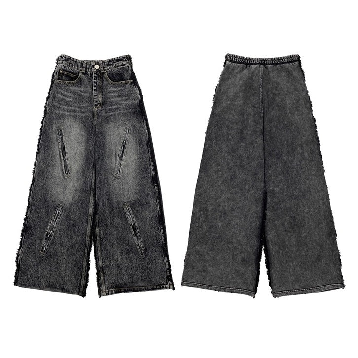 Raw Edge Zip Accent Wide Jeans MN9045