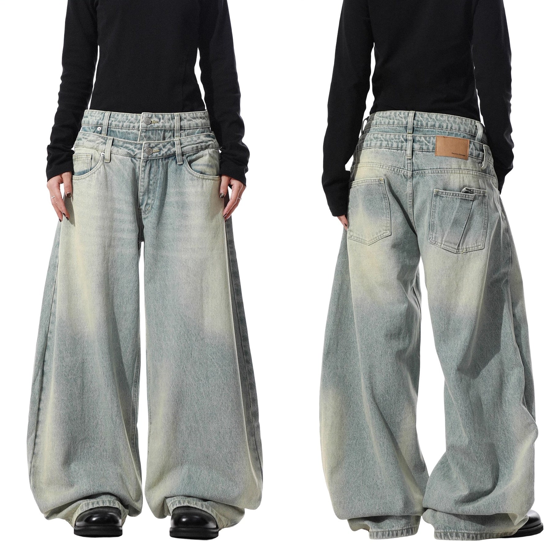 Double Waist Washed Loose Curve Jeans MR8029