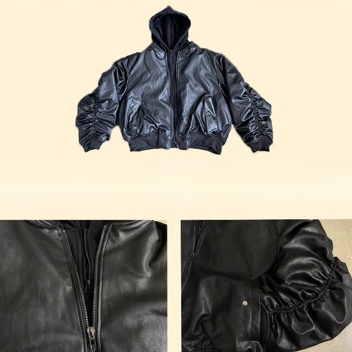 Fake Layered Design Hooded PU Leather Jacket MW10297