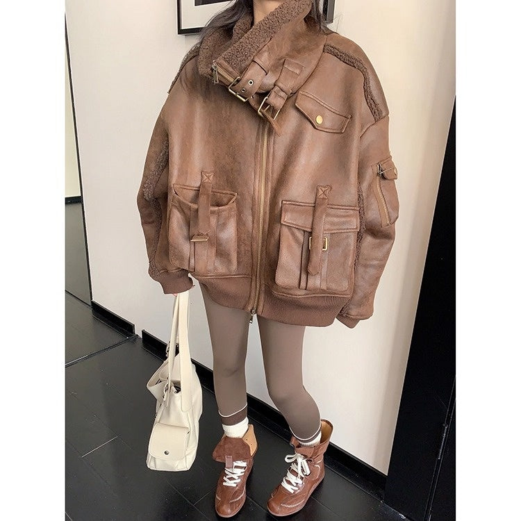 Vintage Fake Suede Oversize Biker Jacket OS2064