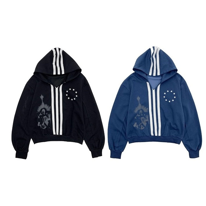 Three Bars Short V-neck Hoodie MN9031