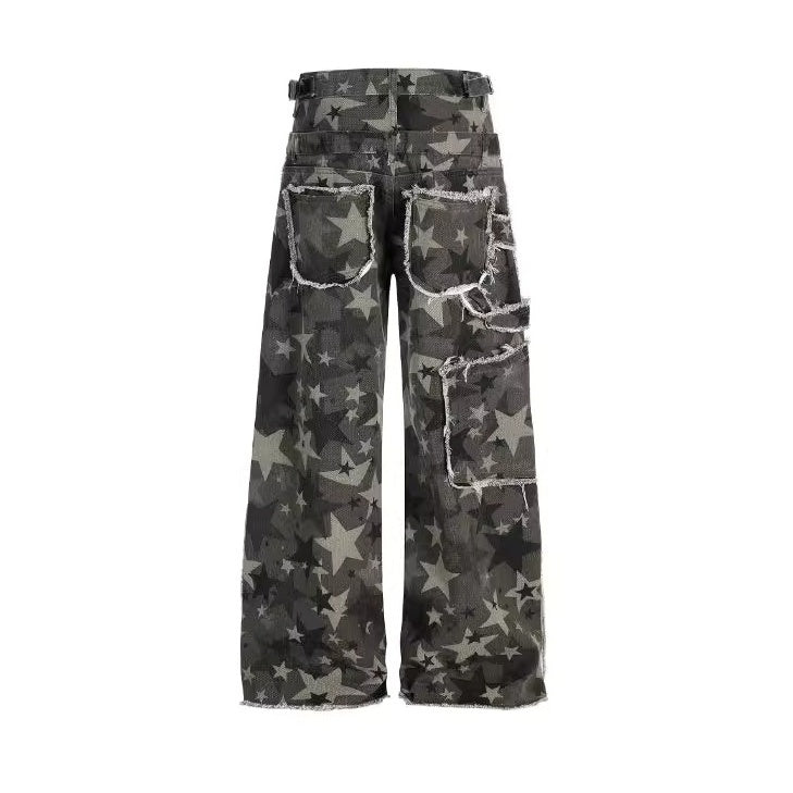 Double Waist Spliced Star Camouflage Cargo Pants BK7039