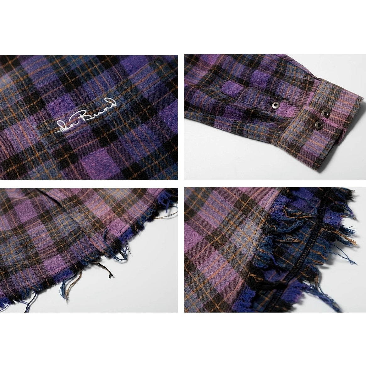 Washed Distressed Plaid Long-sleeved Shirt MN9035