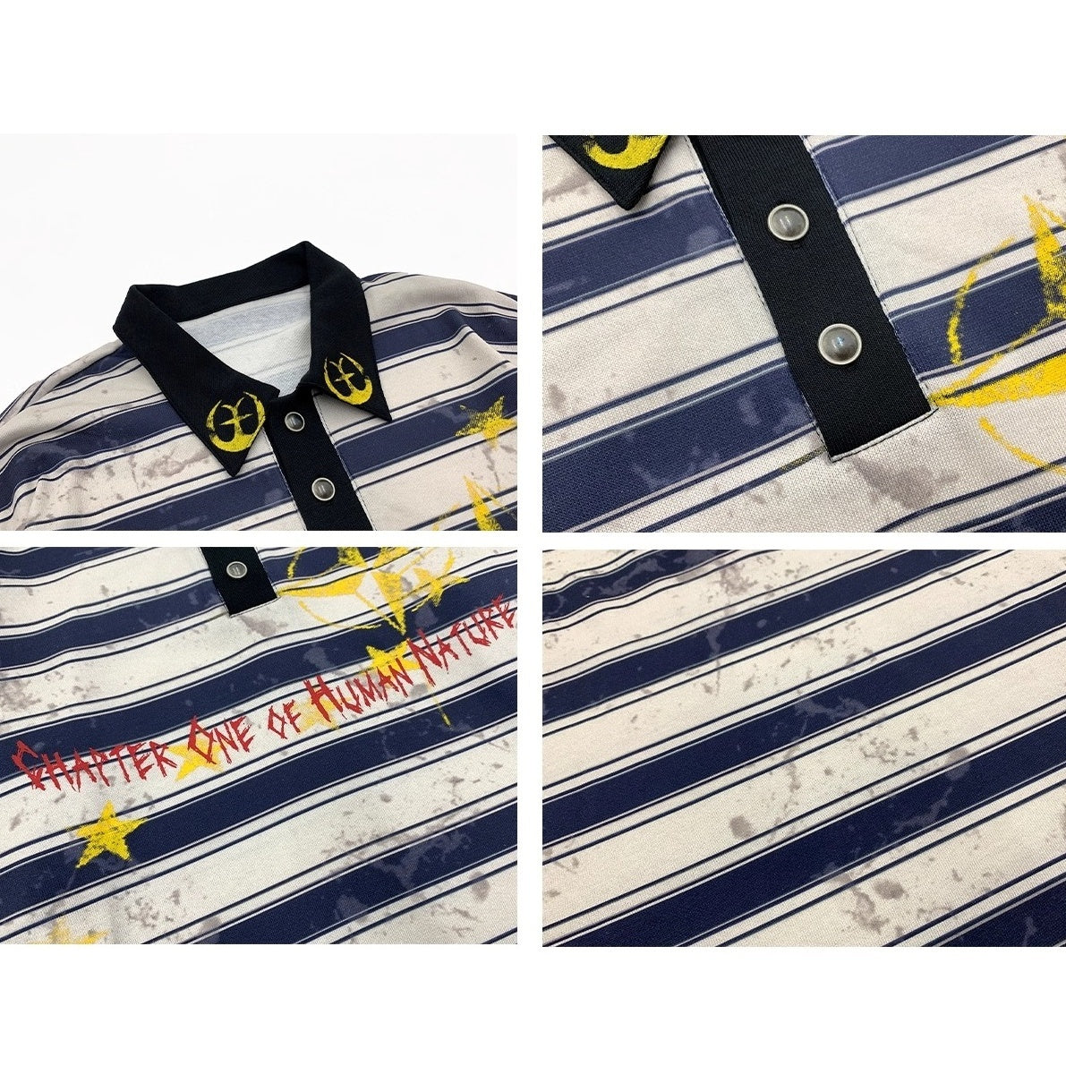 Dirty Layers Print Border Polo Collar T-shirt MN9025