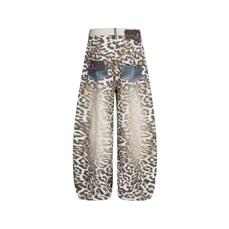 3D Belt Leopard Print Scimitar Jeans BK7038