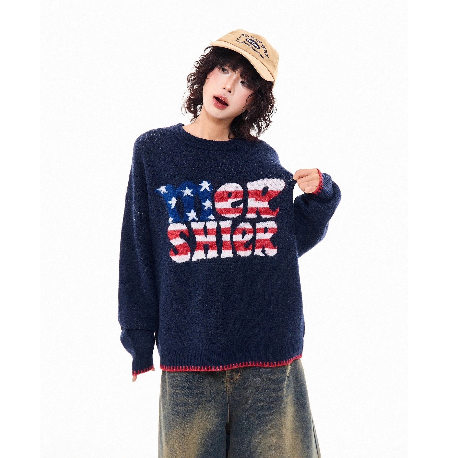 American Retro Letter Knitted Sweater MW10277