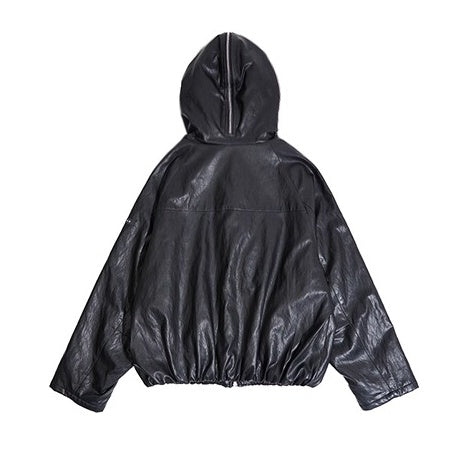 Zipper Split Hood PU Leather Jacket EZ261