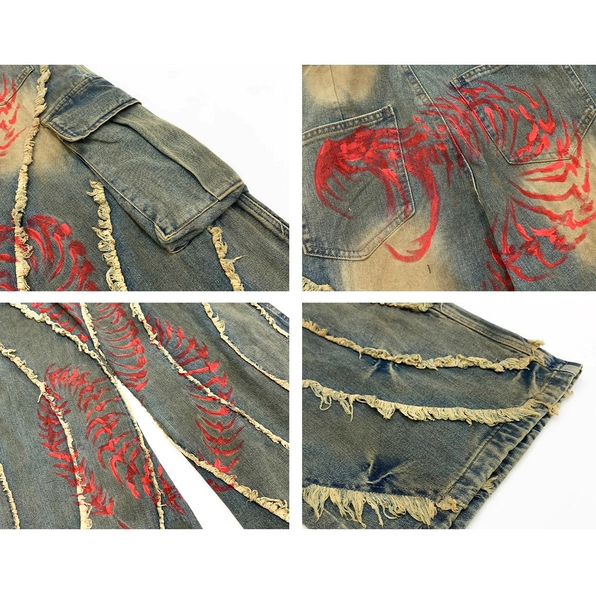 Pigment Print Raw Edge Wide Cargo Jeans MN9047