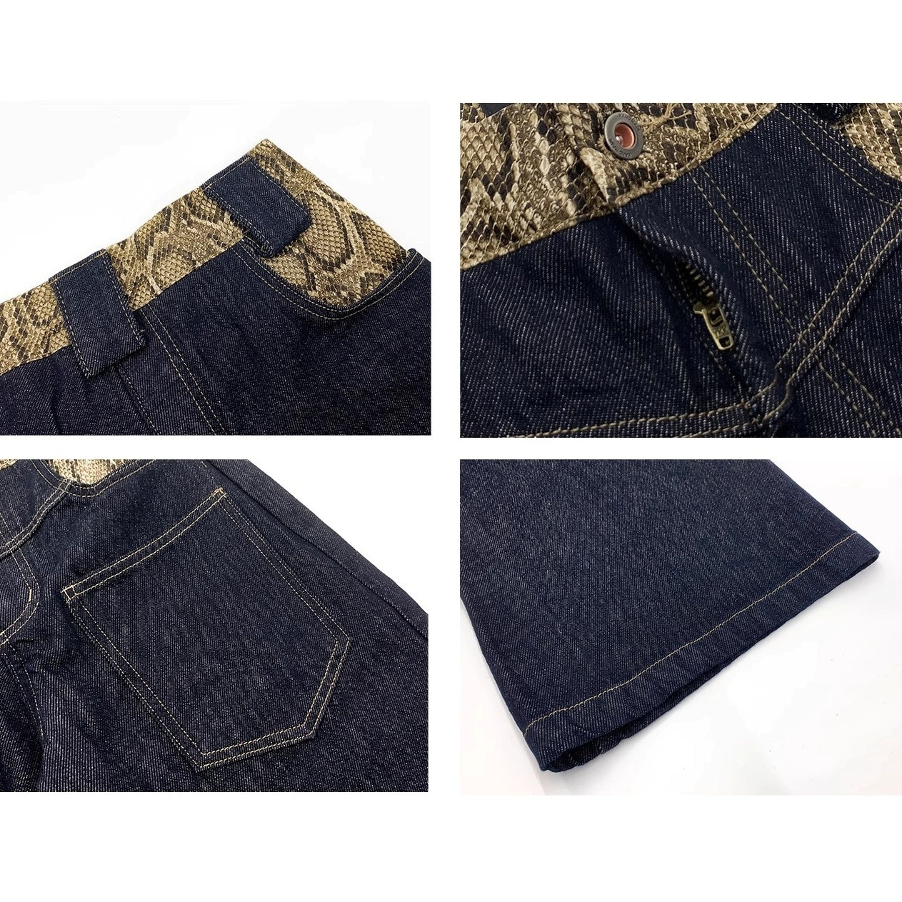 Snakeskin Waist Stitching Buggy Jeans MN9014