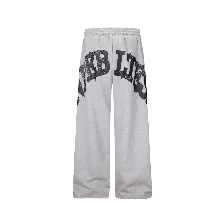 Letter Print Drawstring Scimitar Sweat Pants BK7042