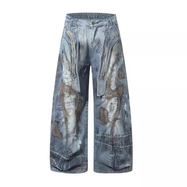 Washed Irregular Curved Blade Jeans BK7065