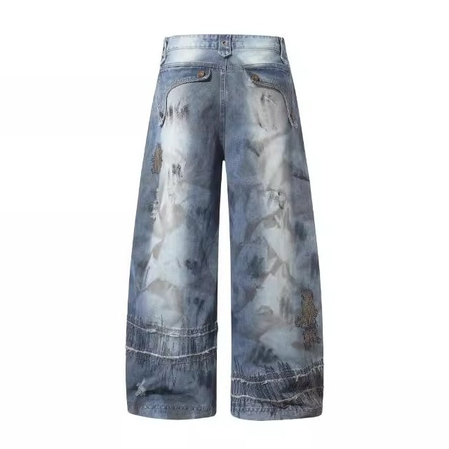 Washed Irregular Curved Blade Jeans BK7065